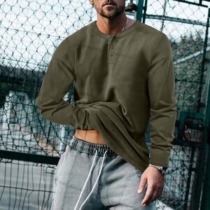 Men's Olive Long Sleeve Henley Top